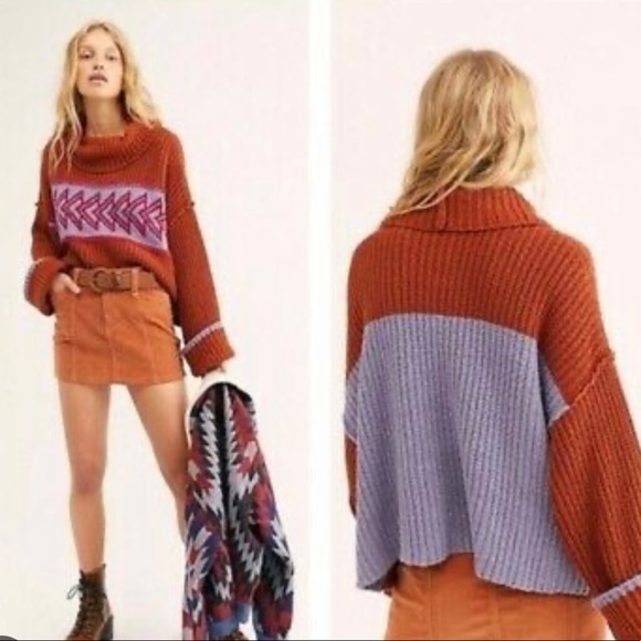 NEW Free People Geometric Cowl Neck Sweater Medium - Picture 4 of 4